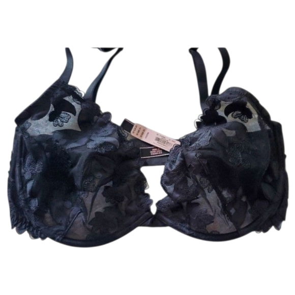 Victoria's Secret Other - Victoria's Secret Dream Angels Black Floral Lace Plunge Unlined Bra Size 36DDD